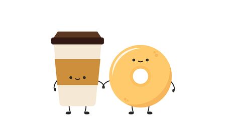 coffee and donut character vector. wallpaper. free space for text. copy space. character design.のイラスト素材