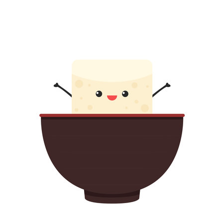 Tofu vector. Tofu in bowl. Tofu character design.のイラスト素材