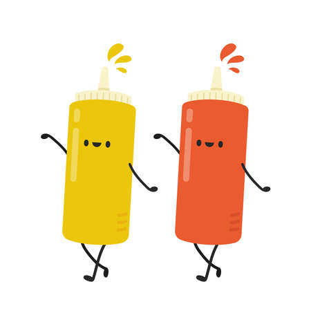Tomato and mustard sauce character design. Sauce vector on white background.のイラスト素材
