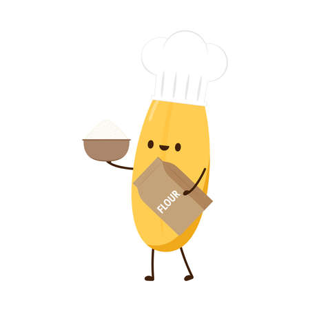 Rice character design. rice vector on white background. Flour bag vector.のイラスト素材