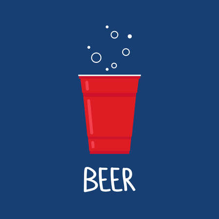 Red beer cup vector. Beer pong poster design. free space for text.のイラスト素材