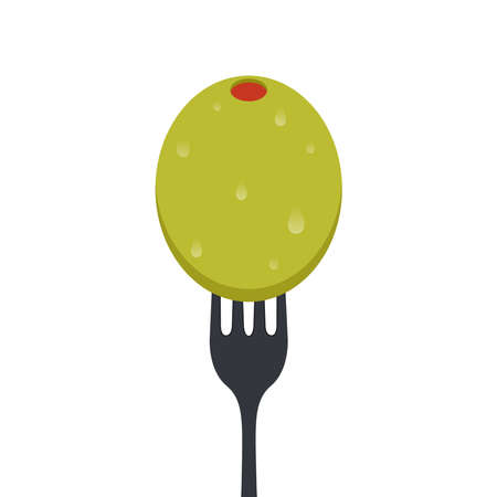 Pickled olives vector. Two stuffed olives on forkのイラスト素材
