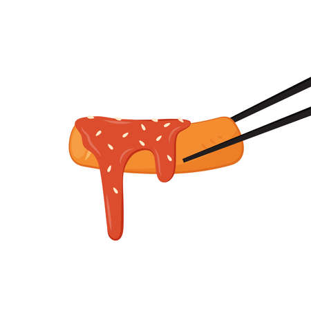 Tteokbokki Noodle vector, korean food. Spicy rice cake. chopsticks vector.のイラスト素材