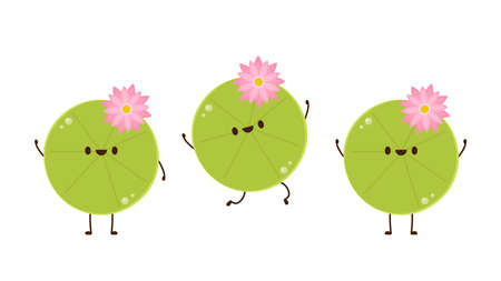 Lily pad character design. Lotus flower.のイラスト素材