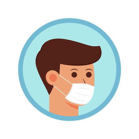 Men showing how to wearing protective mask correctly. Face mask vector. symbol.のイラスト素材