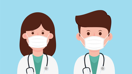 Doctors characters in white medical face mask. Doctors characters design.のイラスト素材