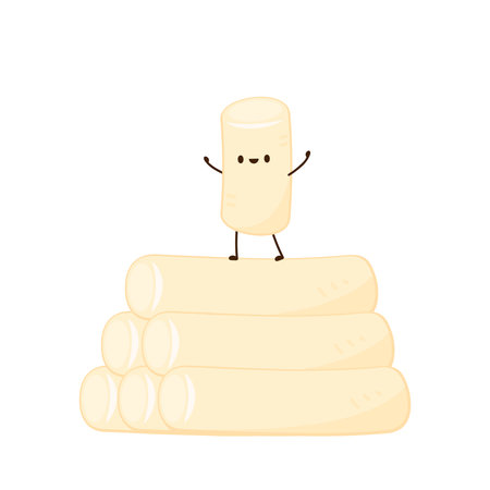 Tteokbokki noodle vector. Tteokbokki character design. Spicy rice cake.のイラスト素材