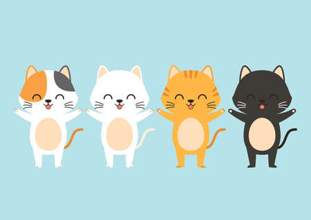 Cat cartoon set. Vector illustration of funny cartoon cats breeds set. Character design.のイラスト素材