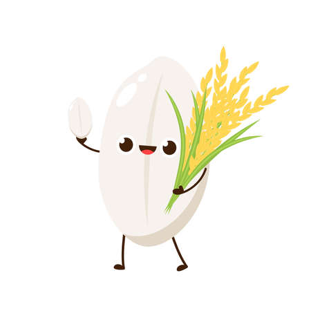 Rice character design. rice vector on white background. Paddy vector.のイラスト素材