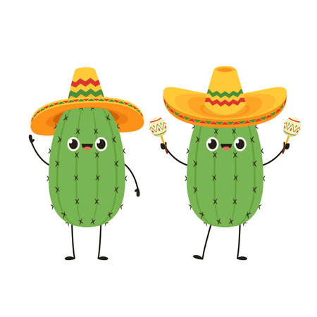 Cactus character design. Cactus cartoon vector.のイラスト素材