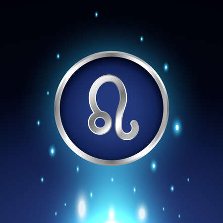 Astrological zodiac Leo symbols in light silver color around. Glowing collection of Astrology Zodiac Signs. Shining bright lights stars. Glowing shining metallic zodiac signs.のイラスト素材