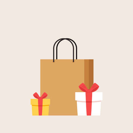 Paper bag and Gift box vector. Christmas shopping.のイラスト素材