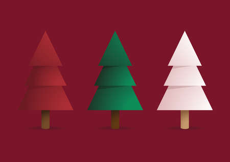 Christmas tree 3D. Winter Christmas Red background with tree Xmas. New Year greeting card design with stylized Christmas tree. Vector illustration. Christmas tree logo.のイラスト素材