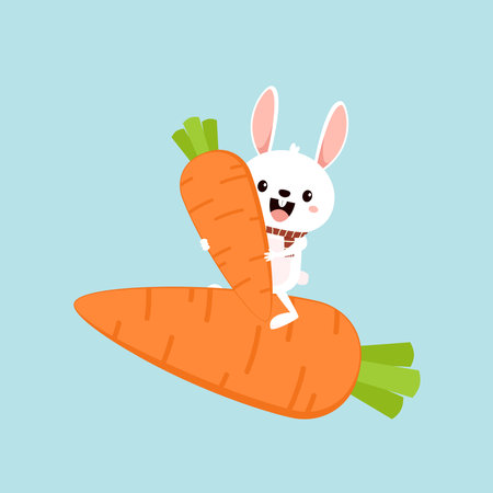 Rabbit character design. Cute white bunny with carrot. Rabbit cartoon vector collection.のイラスト素材