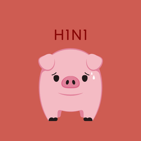 Piggy icon vector. Piggy cartoon vector on white background with H1N1 text.