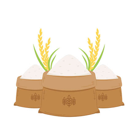 Rice sack cartoon vector. Rice bag. symbol. Paddy vector.のイラスト素材