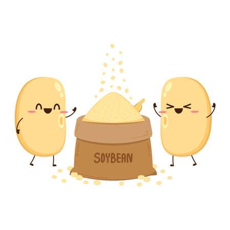 Soybean vector. Cute Soybean character design. Soybean in a sack. Pile of Soybean vector.のイラスト素材