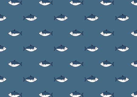 Salmon pattern wallpaper. Salmon fish on blue background.のイラスト素材