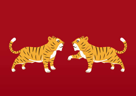 Happy Chinese new year 2022 poster. Happy Chinese new year greeting card 2022 with cute tiger. Tiger character design.のイラスト素材