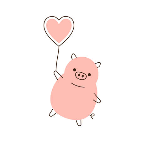 Cute Pig on white background. Pig character design. Heart vector. Happy Valentine's day.のイラスト素材