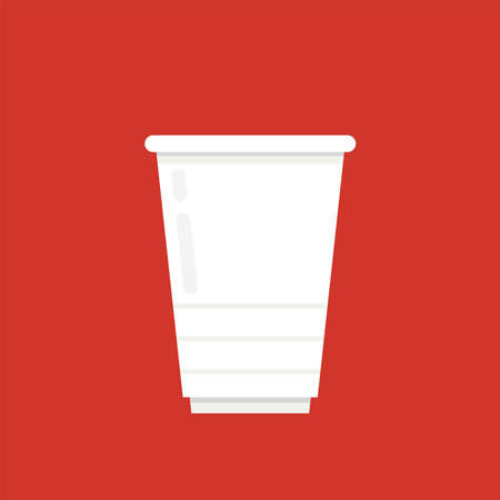 White party cup isolated on red background, vector illustration. White beer cup vector. Beer pong.のイラスト素材