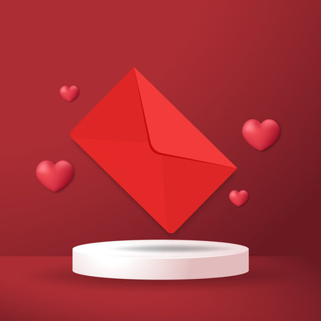 Love letter. White card with red paper envelope mockup vector. free space for text. copy space. Valentine's card vector.のイラスト素材