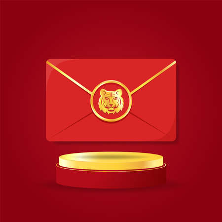 Chinese reward. Red paper pack. Envelope vector. Year of the Tiger. Red Envelope. zodiac.のイラスト素材