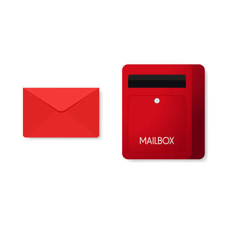 Red mail box post illustration isolated. Red mail box and Red Letter. Love letter vector.のイラスト素材
