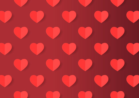 Hearts pattern wallpaper. Valentine background with red hearts. Paper style realistic valentines day...