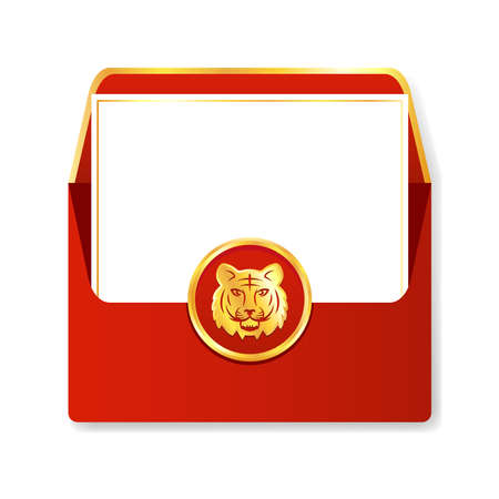 Chinese reward. Red paper pack. Envelope vector. Year of the Tiger. Red pack. zodiac. free space for text. blank paper.のイラスト素材