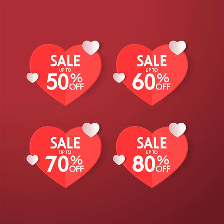 Happy valentine's day greeting poster or banner sale 50%, 60%, 70% and 80%, off. promotion and shopping template. 3D letter.のイラスト素材