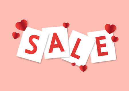 Valentine sale poster. Sale on 3d Heart for website banner or poster sale. Pastel color, Vector illustration.のイラスト素材