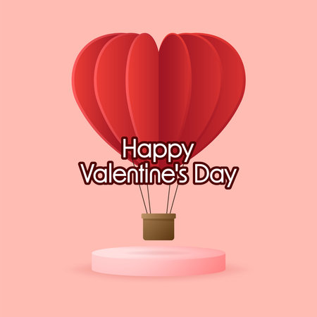 Valentine's poster design. Valentine's day illustration. Heart balloon 3d vector. Paper style realistic valentines day card.のイラスト素材