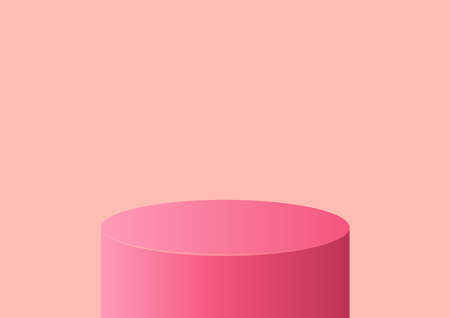 Pink 3d podium mockup on pink background. Empty stage or pedestal mockup isolated on red background. Podium or platform for award ceremony and product presentation.のイラスト素材