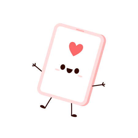 Smart phone character design. Smart phone vector. Cute happy smartphone, mobile phone character set collection.のイラスト素材