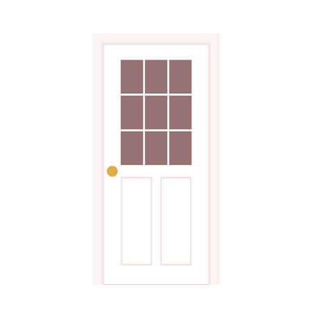 White door vector. Entrance or exit. Doorway concept. Open and close door isolated on white background.のイラスト素材