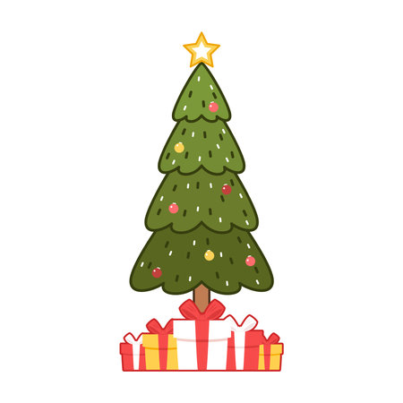 New Year greeting card design with stylized Christmas tree. Vector illustration. Christmas tree on white background.のイラスト素材