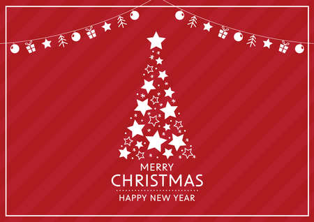 Merry Christmas and Happy new year poster. New Year greeting card design with stylized Christmas tree. Vector illustration. Christmas tree logo.のイラスト素材