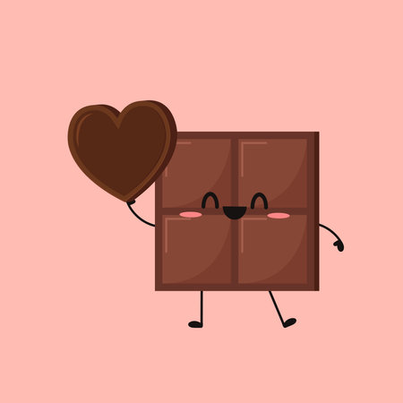 Chocolate Heart character design. Vector chocolate candy Valentineâs Day. Dessert.のイラスト素材