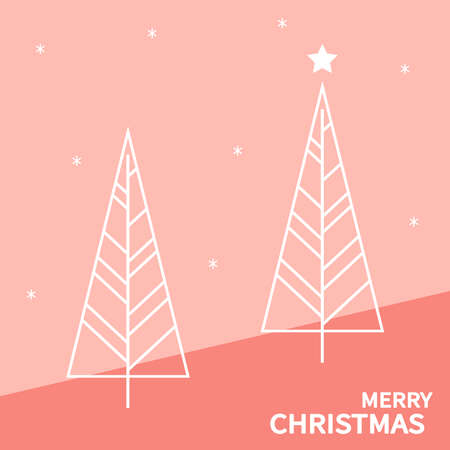 New Year greeting card design with stylized Christmas tree. Vector illustration. Christmas tree logo. Christmas in pink tones.のイラスト素材