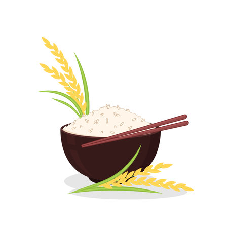 Rice in bowl vector. Japan rice cartoon. Wheat.のイラスト素材