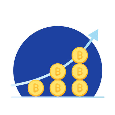 Cryptocurrency price up. Gold coin going up. Graph up.のイラスト素材