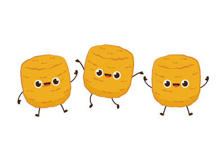 Cheese ball character design. Mozzarella cheese ball on white background. Cheese fried. Ketchup dip.のイラスト素材