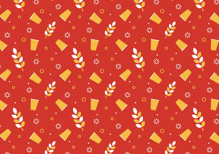 Yellow party cup and wheat pattern wallpaper. Beer cup vector. Beer pong.のイラスト素材