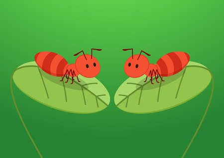 Ant vector. Ant on green background. free space for text. copy space. Ant on the leaf.のイラスト素材