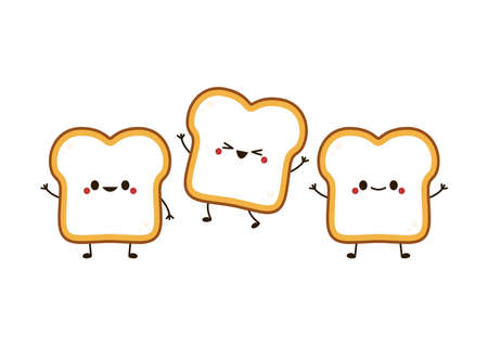 Bread character design. Cute funny bread toast character. Vector flat line cartoon kawaii character illustration icon. Toast with face character mascot concept.のイラスト素材