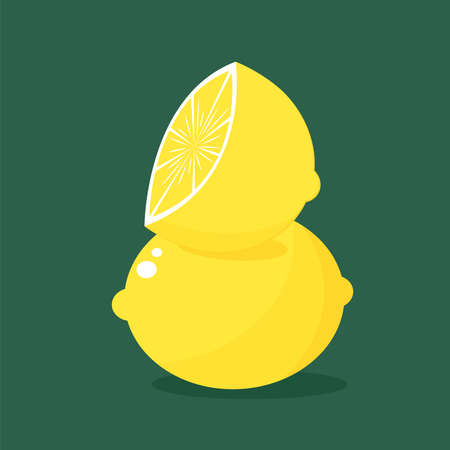 Lemon cartoon vector. Lemon on green background.のイラスト素材