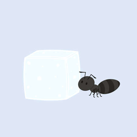 Sugar White Cube Set vector illustration. Sugar cube and Black ant cartoon vector.のイラスト素材