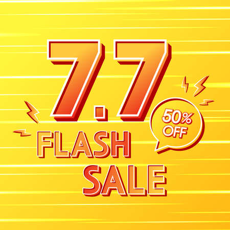 7.7 logo for sale poster. 7.7 Online super sale banner template on red background. Flash sale banner design. Flash sale poster.のイラスト素材