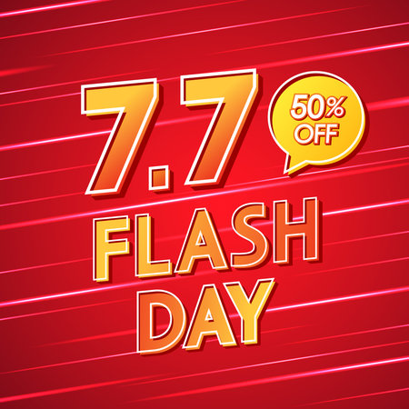 7.7 logo for sale poster. 7.7 Online super sale banner template on red background. Flash sale banner...